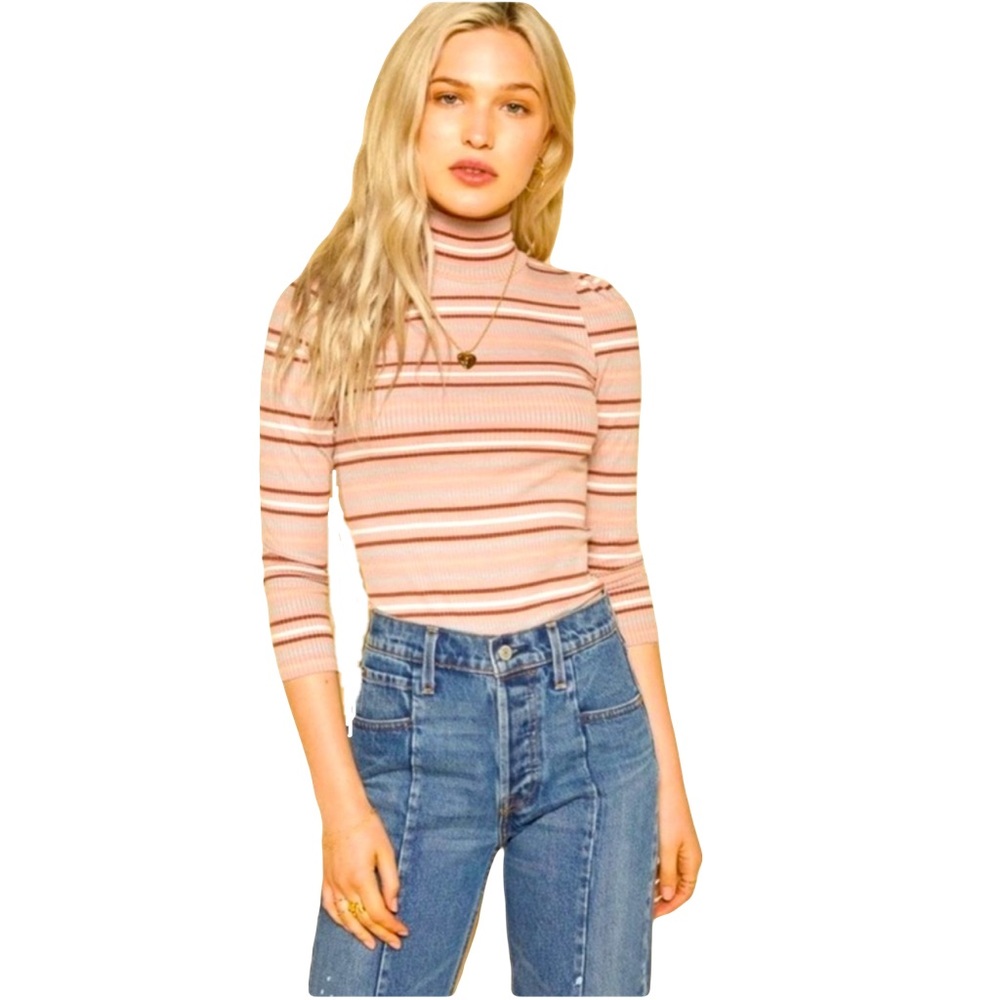NWOT FREE PEOPLE I’m Cute Striped Mock Turtleneck Top